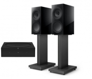 Sonos Wireless Amplifier with KEF R3 Meta Bookshelf speakers black with KEF s3 floor stands slate grey