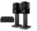 Sonos Wireless Amplifier with KEF R3 Meta Bookshelf speakers black with KEF s3 floor stands slate grey